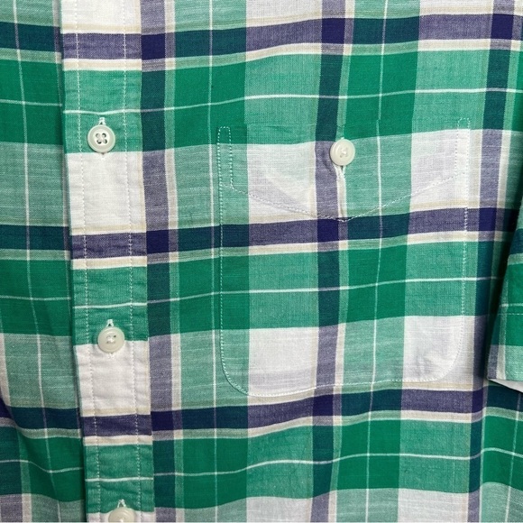 Brooks Brothers Plaid Blue and Green Short Sleeve Button Down 100% Cotton XL - Picture 3 of 7